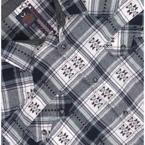 Moon Shine Shirt Mens 2XL Blue Plaid‎ Western Pearl Snap Long Sleeve Flannel